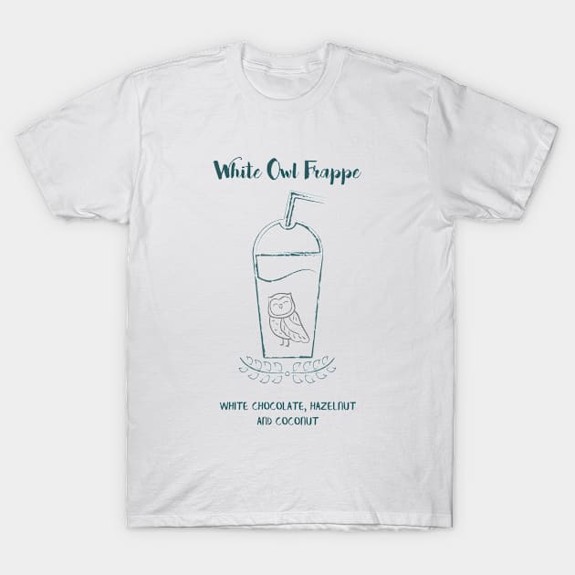 White Owl Frappe T-Shirt by StarflowerDesignsByMJ